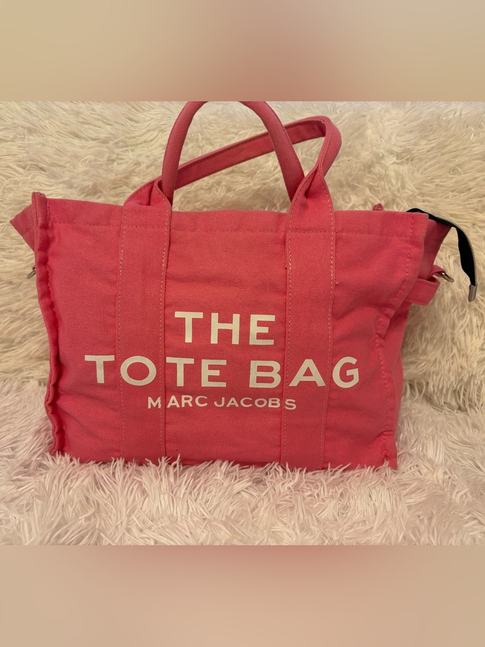 Marc Jacobs Coral Pink Canvas Tote with White Logo